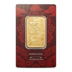 1 oz PAMP Suisse Gold Good Luck Yellow Dragon Bar (New w/ Assay) (1 of 4)