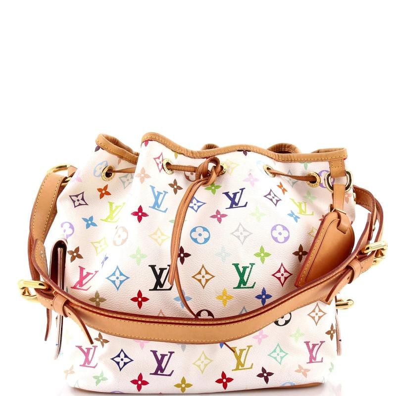 Louis Vuitton Petit Noe Handbag Monogram Multicolor: Condition: Pre-owned - Good,Brand: Louis Vuitton,Exterior Material: Canvas Coated,Style: Bucket,Exterior Color: White,Department: Women,Size: Unknown,Accessories: Luggage Tag Condition: Fair. Exterior