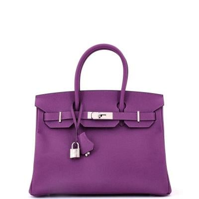 Hermes Birkin Handbag Purple Epsom with Palladium Hardware 30: Accessories: Keys, Lock, Clochette Measurements: Height 9", Width 11.5", Depth 6". Condition: Pre-owned - Excellent,Brand: Hermes,Exterior Material: Leather,Style: Top Handle,Exterior Color: Purple,De