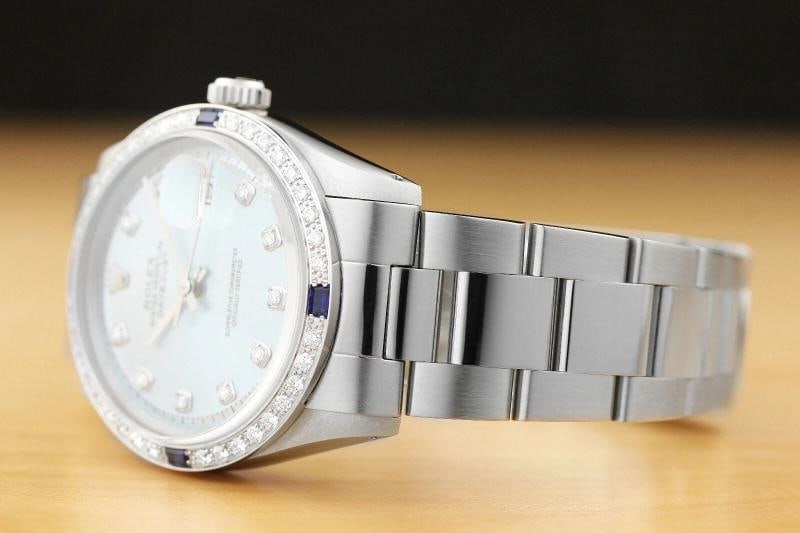 MENS ROLEX DATEJUST ICE BLUE 18K WHITE GOLD DIAMOND SAPPHIRE & STEEL WATCH - 4