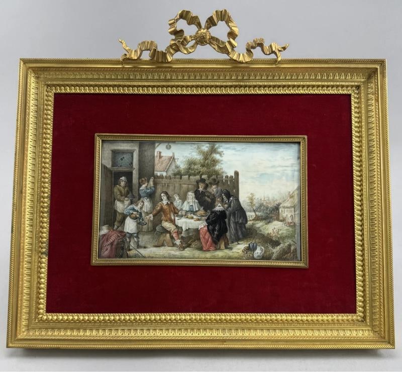 Antique Gilt Bronze Framed Painting after Teniers Feast of the Prodigal Son (1 of 10)