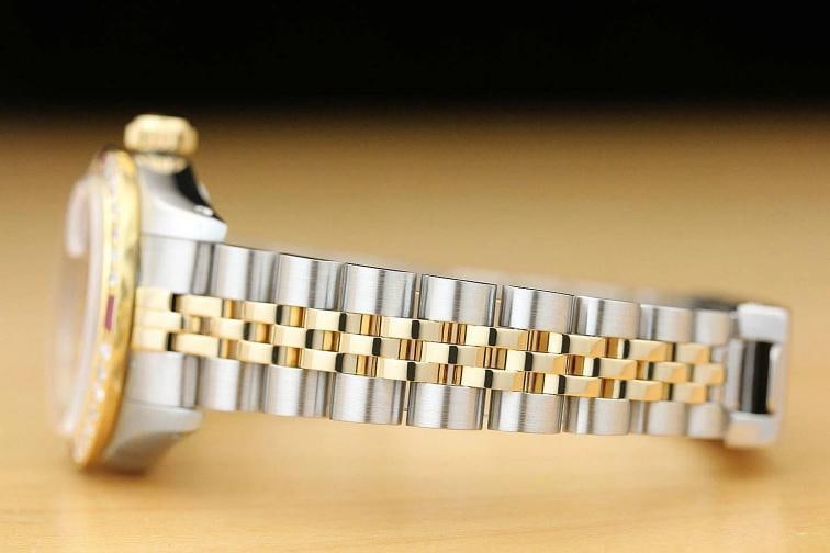 ROLEX LADIES DATEJUST 69173 PINK DIAL 18K YELLOW GOLD DIAMOND RUBY STEEL WATCH - 5