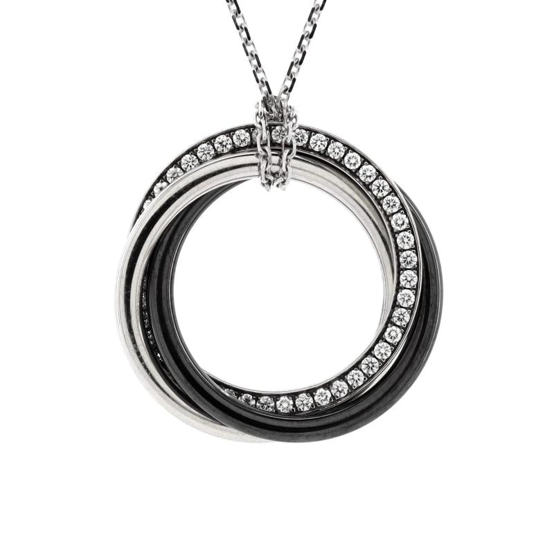 Cartier Trinity Pendant Necklace 18K White Gold with Diamonds and Ceramic Small: Condition: Pre-owned - Good,Brand: Cartier,Main Stone: Diamond,Metal: 18K White Gold,Metal Purity: 18K,Style: Pendant,Type: Necklace,Color: White Gold,Material: 18K White Gold, Ceramic, Diamond
