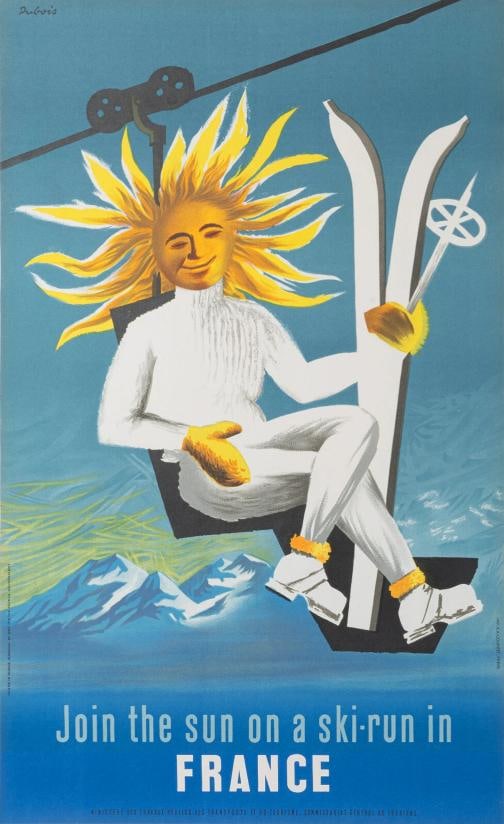 Original Ski Poster, Dubois, Ski in France, Mountain, Winter Sports, Sun, 1950: Condition: Used,Artist: Dubois,Unit of Sale: Single-Piece Work,Signed By: Dubois Jean,Size: Medium (up to 36in.),Signed: Yes,Date of Creation: 1900-1949,Certificate of Authenticity (COA):