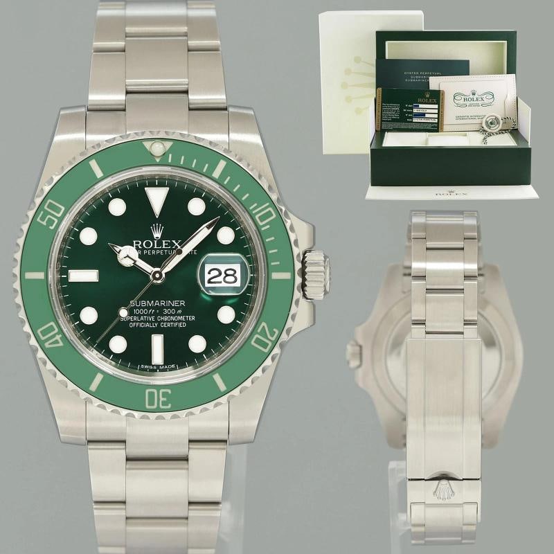 2024 Rolex CPO & PAPERS Rolex Submariner Hulk Green Ceramic 116610LV Steel Watch: Brand Rolex (Guaranteed Authentic) Model Submariner 'Hulk' Reference Number 116610LV Serial Number Random Serial Gender Men's Metal Stainless Steel Case Size 40.00mm Wrist Size This watch will