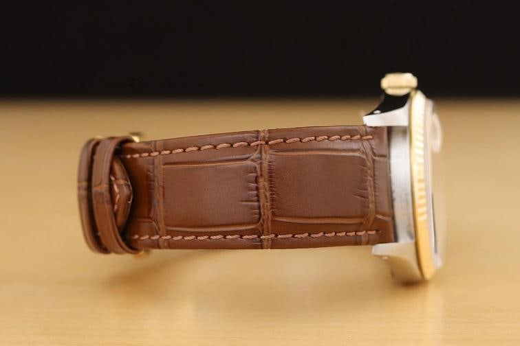 ROLEX MENS DATEJUST 16233 CHAMPAGNE 18K GOLD STEEL BROWN LEATHER WATCH - 8