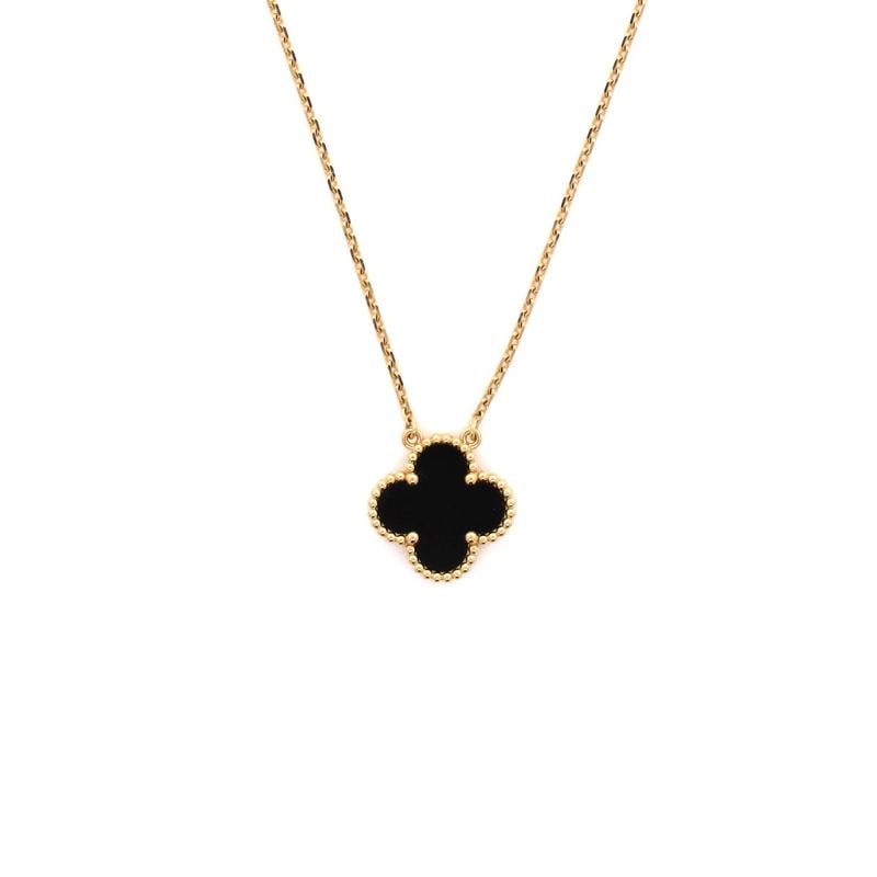 Van Cleef & Arpels Vintage Alhambra Pendant Necklace 18K Yellow Gold and Onyx: Measurements: Length: 14.5 - 16.25 ", Pendant Length: 15.05 mm, Pendant Width: 14.70 mm . Condition: Pre-owned - Good,Brand: Van Cleef & Arpels,Main Stone: Onyx,Metal: 18K Yellow Gold,Metal Purity: