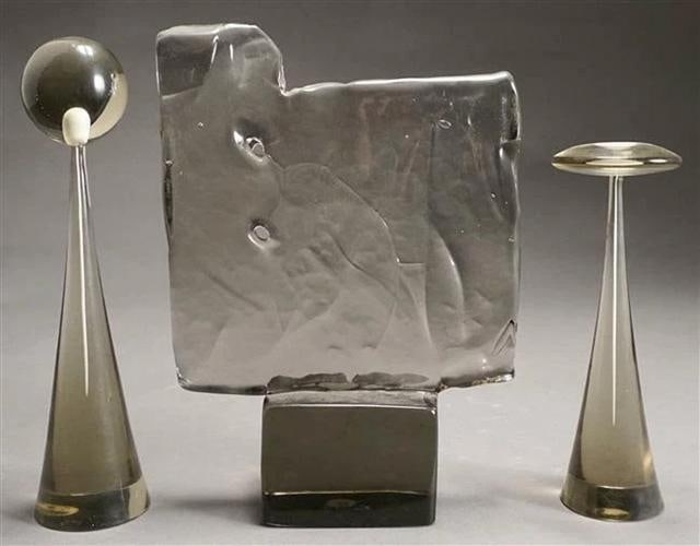 Lot Of 3~ Salviati Murano Art Glass Sculptures~(All Signed): no chips or cracks no scratches to surface only minimal abrasion on base. The sphere head sculpture is 12.5" h x 3" diameter The mushroom head is 9 6/8" h x 3 2/8" diameter The block sculpture is 13"