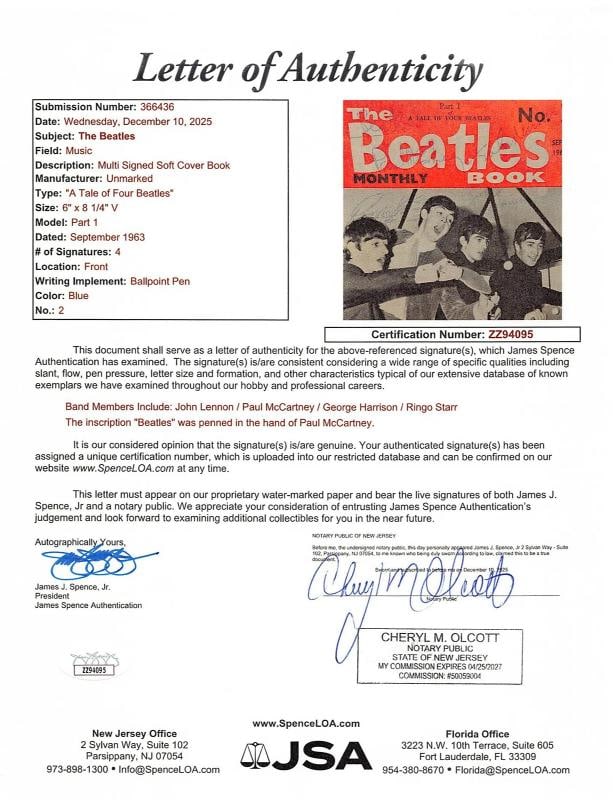 THE BEATLES: Lennon, Harrison, Starr, McCartney Signed Magazine JSA - 5