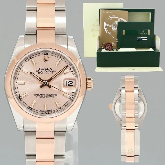 MINT PAPERS Rolex Datejust 178241 Rose Gold Two Tone Steel 31mm Pink Dial Watch: Brand Rolex (Guaranteed Authentic) Model DateJust Reference Number 278271 Serial Number Random Gender Womens Metal Stainless Steel / Rose Gold Case Size 31.00mm Wrist Size This watch will currently