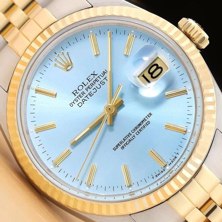 ROLEX MENS DATEJUST 16013 ICE BLUE DIAL 18K YELLOW GOLD STAINLESS STEEL WATCH (1 of 10)