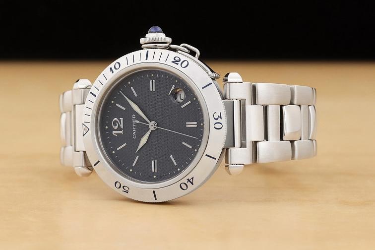 CARTIER PASHA MENS W3101755 38MM GUILLOCHE GRAY DIAL STAINLESS STEEL WATCH - 2