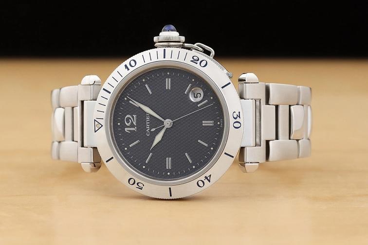 CARTIER PASHA MENS W3101755 38MM GUILLOCHE GRAY DIAL STAINLESS STEEL WATCH - 3