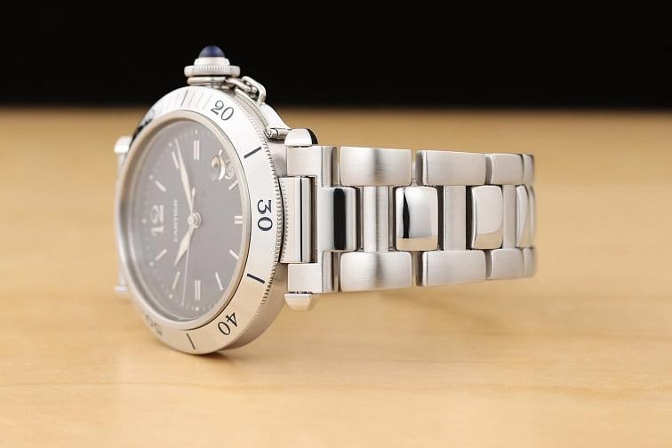 CARTIER PASHA MENS W3101755 38MM GUILLOCHE GRAY DIAL STAINLESS STEEL WATCH - 4