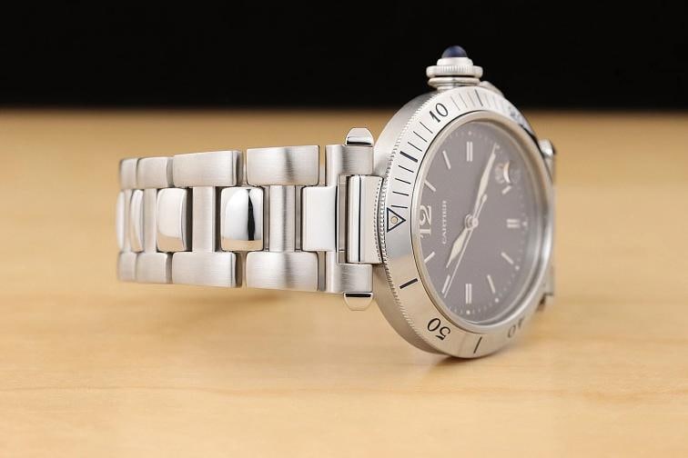 CARTIER PASHA MENS W3101755 38MM GUILLOCHE GRAY DIAL STAINLESS STEEL WATCH - 9