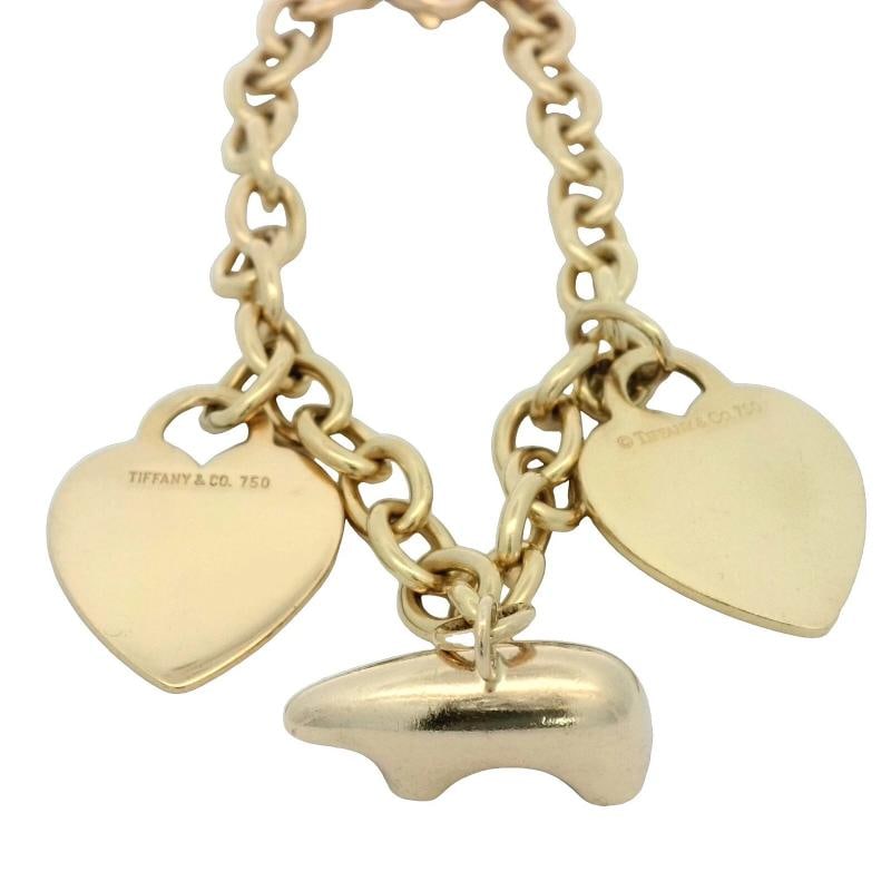 Vintage Tiffany & Co Heart Charm Bracelet In 18K Yellow Gold (1 of 4)