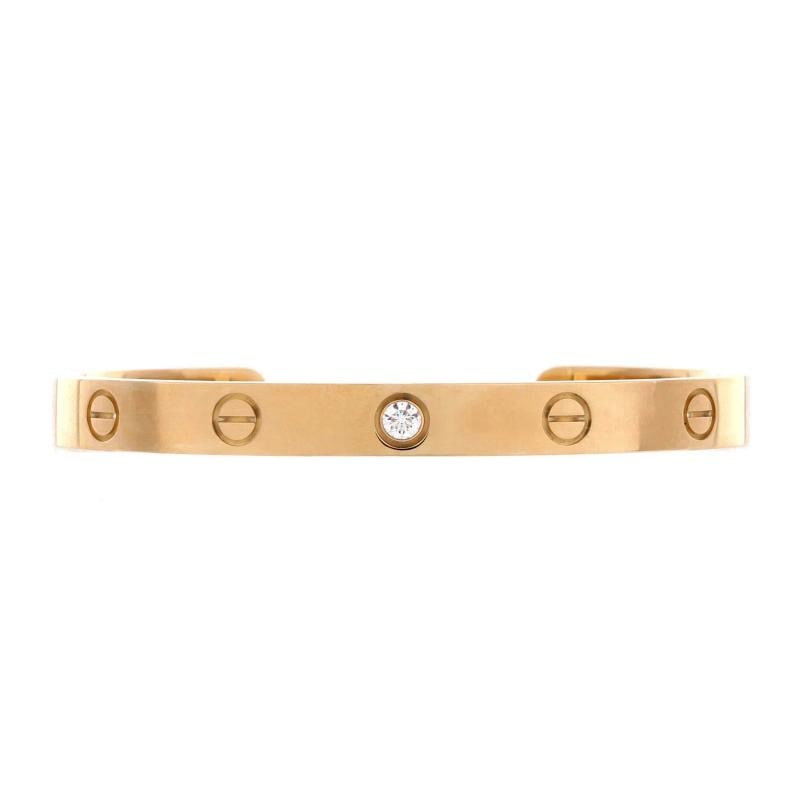 Cartier Love 1 Diamond Cuff Bracelet 18K Yellow Gold with Diamond: Measurements: Circumference: 6 ", Width: 6.15 mm . Condition: Pre-owned - Good,Brand: Cartier,Main Stone: Diamond,Metal: 18K Yellow Gold,Metal Purity: 18K,Style: Cuff,Type: Bracelet,Color: Yellow