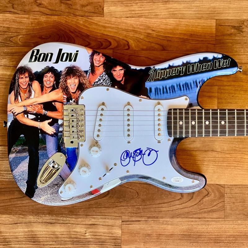 Jon Bon Jovi Signed Custom Guitar (JSA COA): Industry: Music,Signed: Yes,Autograph Authentication: James Spence (JSA),Object Type: Guitar & Guitar Pick,Original/Reproduction: Original,Country of Origin: United States