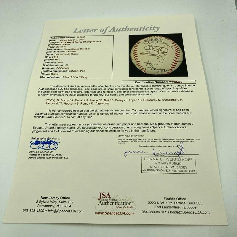 2014 San Francisco Giants World Series Champs Team Signed W.S. Baseball JSA COA - 4