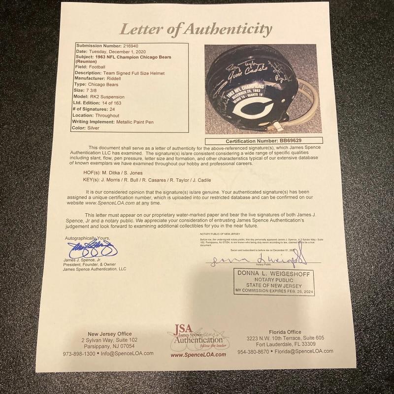 1963 Chicago Bears Super Bowl Champs Team Signed Full Size Helmet With JSA COA - 2