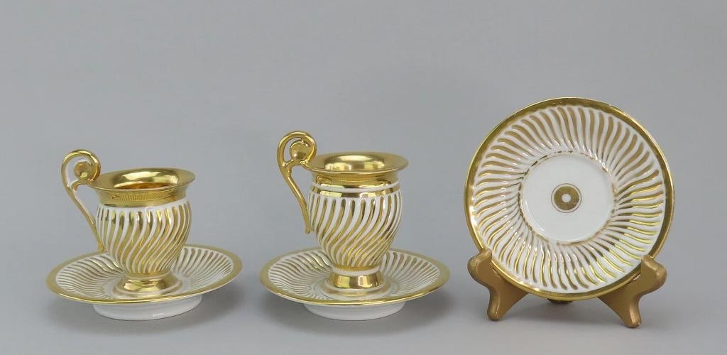 Excellent c1820s 22pc French Gilt Swirl Tea Set Cups Saucers More - 6