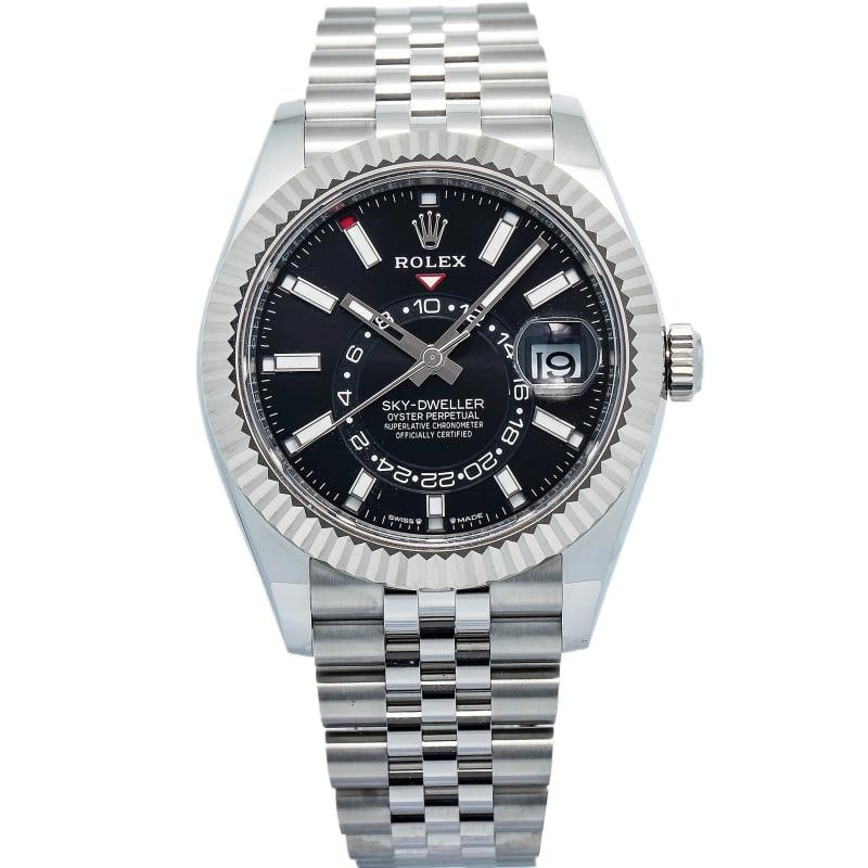 Rolex Sky-Dweller 336934 MINT 2025 Card SS Jubilee Black Index Dial Auto 42mm: Case Size 42mm Wrist Fit 7.25 inches Box No Papers Yes(2025 card) Condition Ã¢â‚¬â€ Used - Like New Full Specifications Brand Rolex Customized No Serial