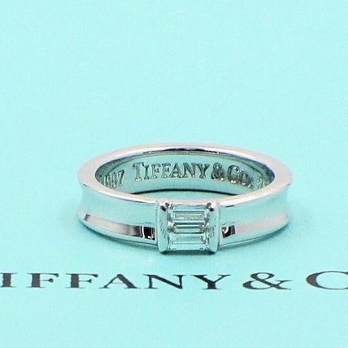 Tiffany & Co 18K White Gold Stackable Baguette Diamond Wedding Band Ring 4.5mm (1 of 12)