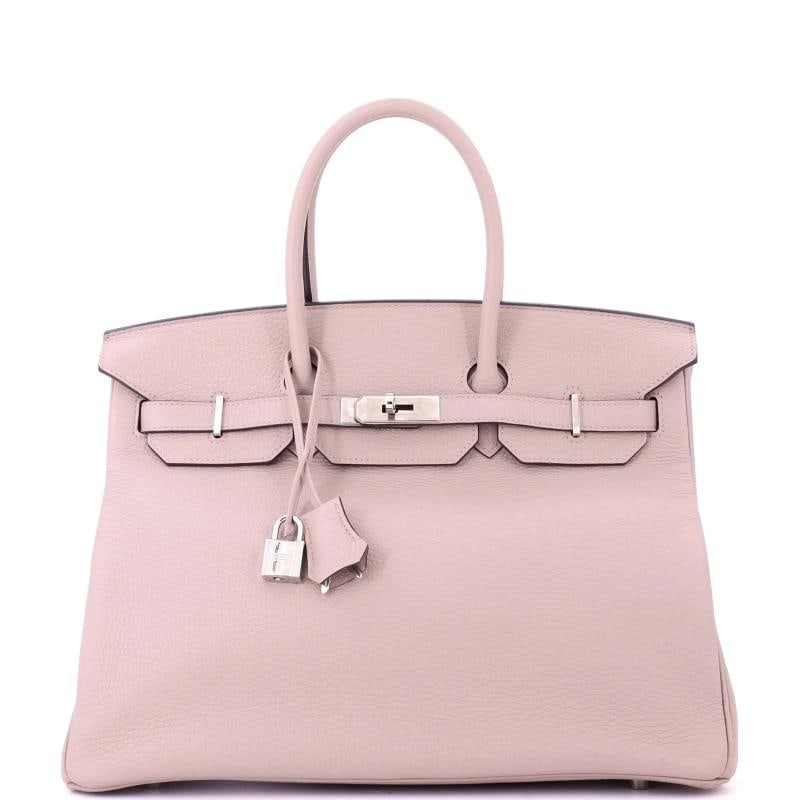 Hermes Birkin Handbag Purple Clemence with Palladium Hardware 35: Accessories: Keys, Dust Bag, Clochette, Lock Measurements: Handle Drop None", Height 10", Width 13.5", Depth 7", Strap Drop None". Condition: Pre-owned - Good,Brand: Hermes,Exterior Material: Leather,