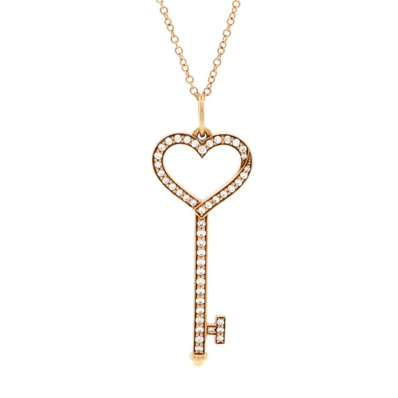 Tiffany & Co. Open Heart Key Pendant Necklace 18K Rose Gold with Pave Diamonds (1 of 4)
