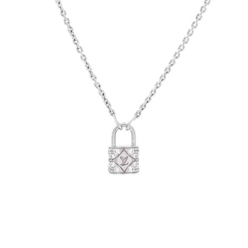 Louis Vuitton Lock Pendant Necklace 18K White Gold with Pave Diamonds Mini (1 of 4)