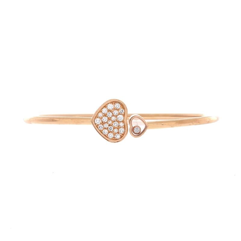 Chopard Happy Diamonds Heart Cuff Bracelet 18K Rose Gold with Pave Diamonds: Measurements: Circumference: 6.50 ", Width: 2.60 mm . Condition: Pre-owned - Good,Brand: Chopard,Main Stone: Unknown,Metal: 18K Rose Gold,Metal Purity: 18K,Style: Cuff,Type: Bracelet,Color: Rose Gold,