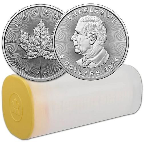 2026 Canada Silver Maple Leaf - 1 oz - $5 - 1 Roll - Twenty-five 25 BU Coins (1 of 3)
