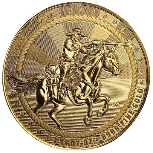 1 oz Gold Cowboy Rifleman w/ Buffalo Privy .9999 Gold Bullion Round in COA #A705: Country of Origin: United States,Shape: Round,Precious Metal Content: 1 oz,Brand/Mint: Scottsdale Mint,Fineness: 0.9999,Year: 2025,Precious Metal Content per Unit: 1 oz,Total Precious Metal Content: