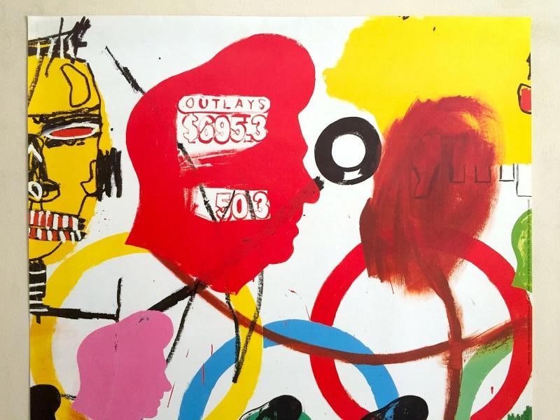 JEAN MICHEL BASQUIAT & ANDY WARHOL LITHOGRAPH PRINT EXBTN POSTER "OLYMPICS" 1984~(23" W X 33" H) - 2