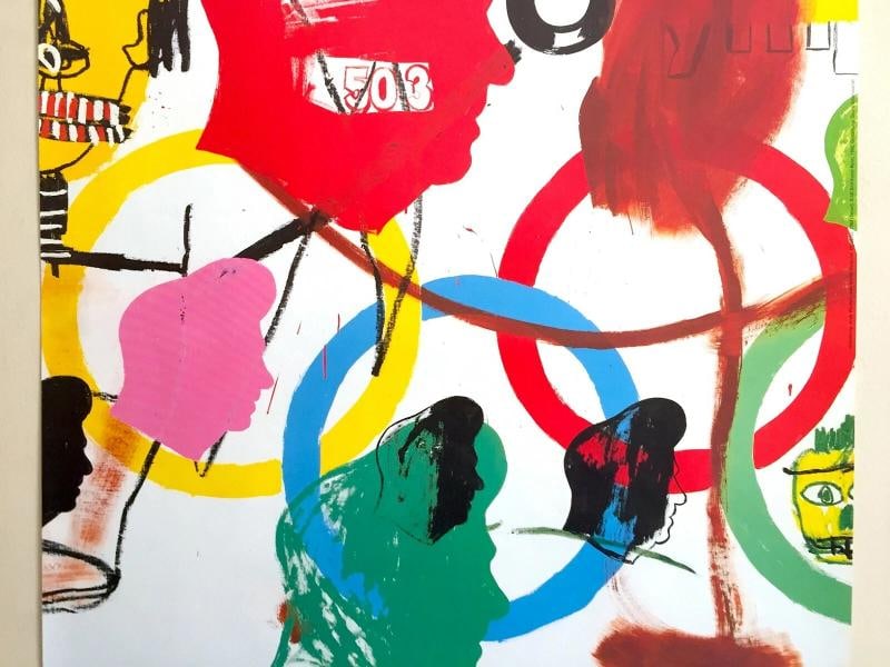JEAN MICHEL BASQUIAT & ANDY WARHOL LITHOGRAPH PRINT EXBTN POSTER "OLYMPICS" 1984~(23" W X 33" H) - 3
