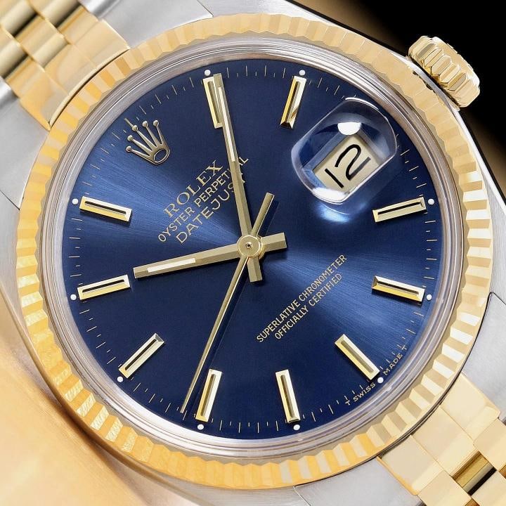ROLEX MENS DATEJUST 16233 BLUE DIAL 18K YELLOW GOLD STEEL JUBILEE BAND WATCH (1 of 9)