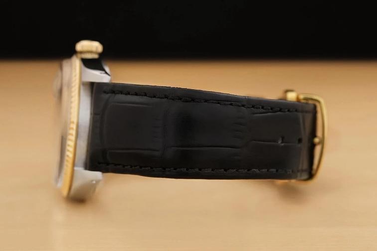 ROLEX MENS DATEJUST 16013 18K GOLD STEEL GRAY DIAMOND WATCH w/ LEATHER BAND - 5