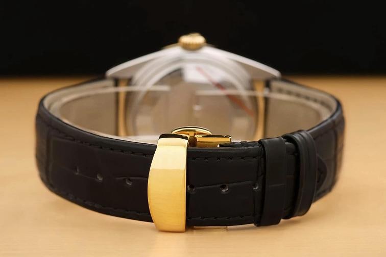 ROLEX MENS DATEJUST 16013 18K GOLD STEEL GRAY DIAMOND WATCH w/ LEATHER BAND - 6