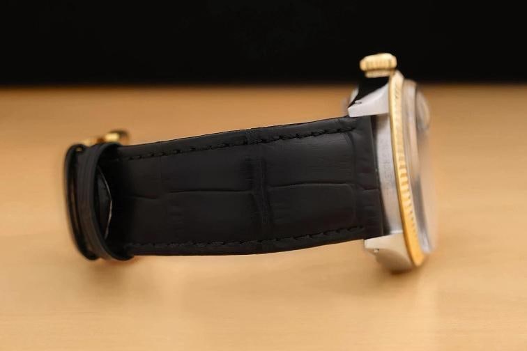 ROLEX MENS DATEJUST 16013 18K GOLD STEEL GRAY DIAMOND WATCH w/ LEATHER BAND - 8