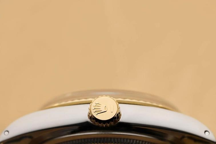 ROLEX MENS DATEJUST 16013 18K GOLD STEEL GRAY DIAMOND WATCH w/ LEATHER BAND - 9