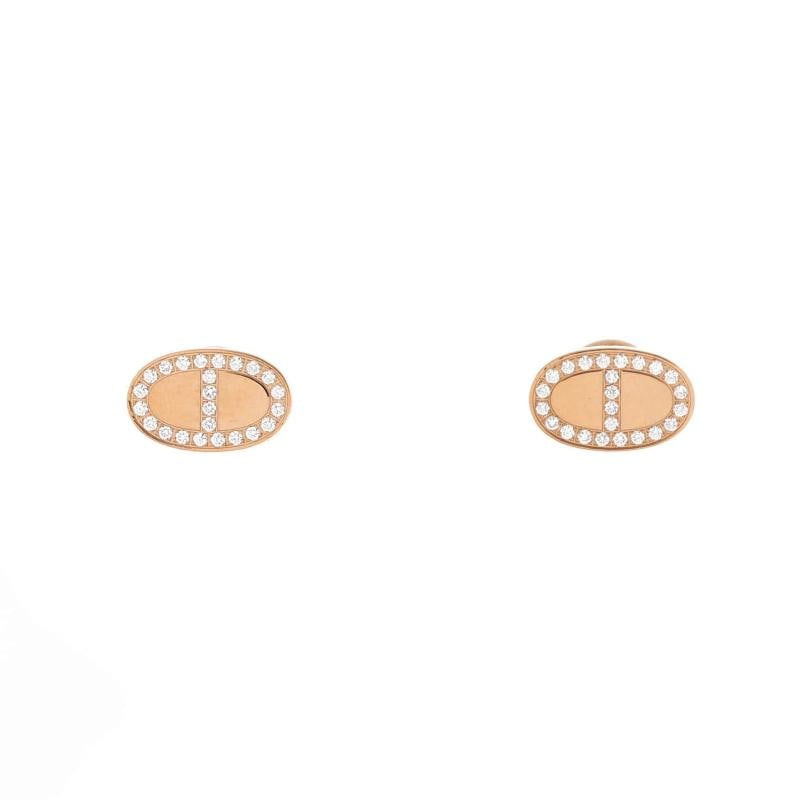 Hermes Chaine d'Ancre Contour Stud Earrings 18K Rose Gold and Diamonds (1 of 3)