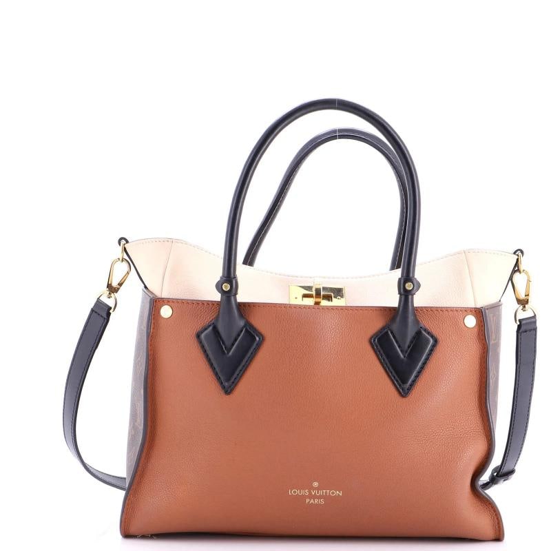 Louis Vuitton On My Side Tote Leather with Monogram Canvas MM: Accessories: Dust Bag, With Strap Measurements: Handle Drop 4.5", Height 9.5", Width 12", Depth 5", Strap Drop 17-19". Condition: Pre-owned - Good,Brand: Louis Vuitton,Exterior Material: Canvas