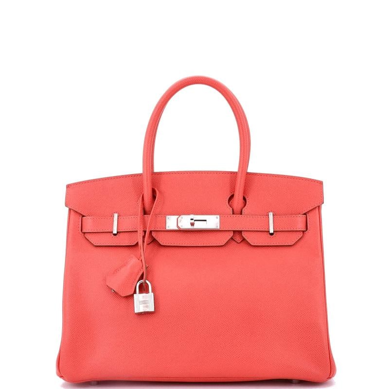 Hermes Birkin Handbag Pink Epsom with Palladium Hardware 30: Accessories: Lock, Keys, Clochette Measurements: Handle Drop None", Height 9", Width 11.5", Depth 6", Strap Drop None". Condition: Pre-owned - Good,Brand: Hermes,Exterior Material: Leather,Style: Top