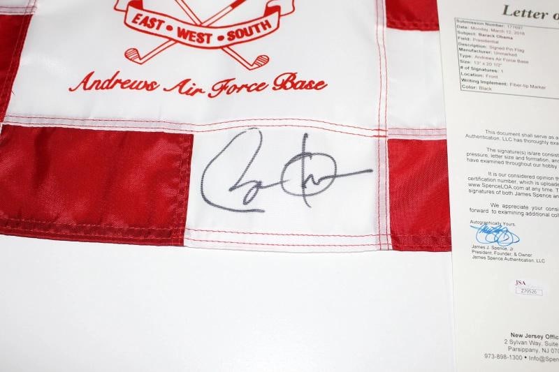 PRESIDENT BARACK OBAMA SIGNED ANDREWS AIR FORCE BASE FLAG JSA A PROMISED LAND 44 - 4