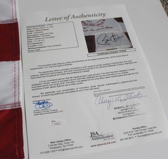 PRESIDENT BARACK OBAMA SIGNED ANDREWS AIR FORCE BASE FLAG JSA A PROMISED LAND 44 - 6