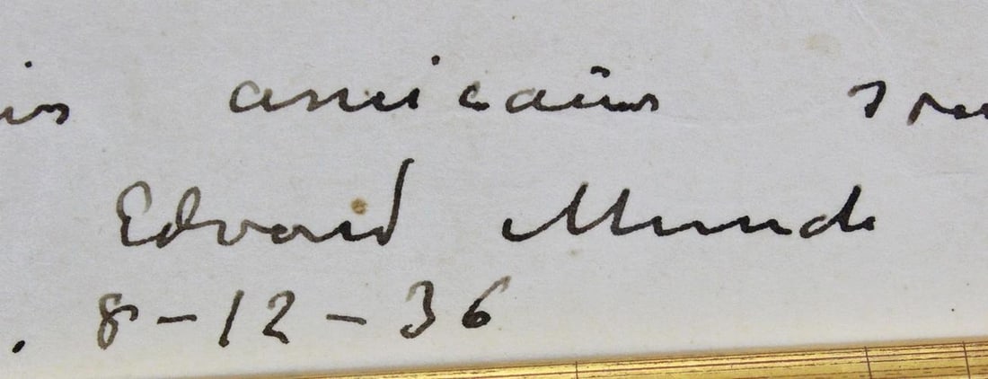 Edvard Munch Authentic Signed & Framed 4x5.5 Letter The Scream Display BAS - 3