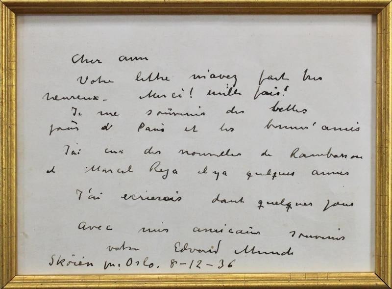 Edvard Munch Authentic Signed & Framed 4x5.5 Letter The Scream Display BAS - 7