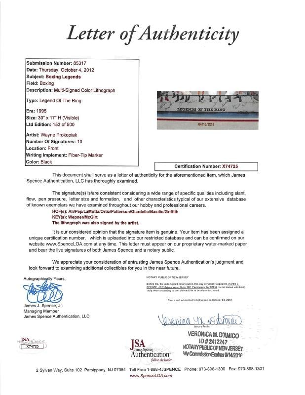 Legends Of The Ring (10 Boxers) Signed 20X33 Litho Muhammad Ali PSA/DNA & JSA - 6