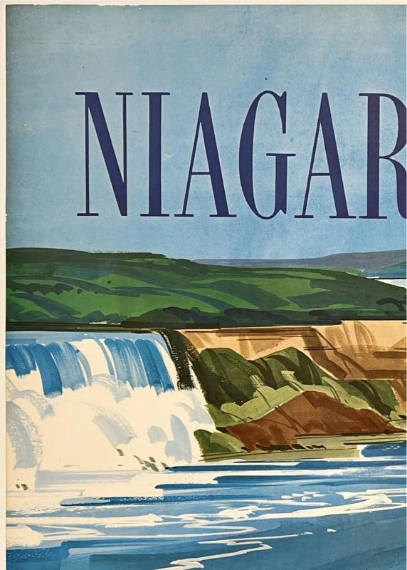 Original Vintage Poster NIAGARA FALLS - GO GREYHOUND Bus Canada Travel LINEN - 2