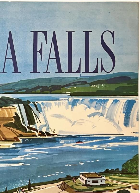 Original Vintage Poster NIAGARA FALLS - GO GREYHOUND Bus Canada Travel LINEN - 3